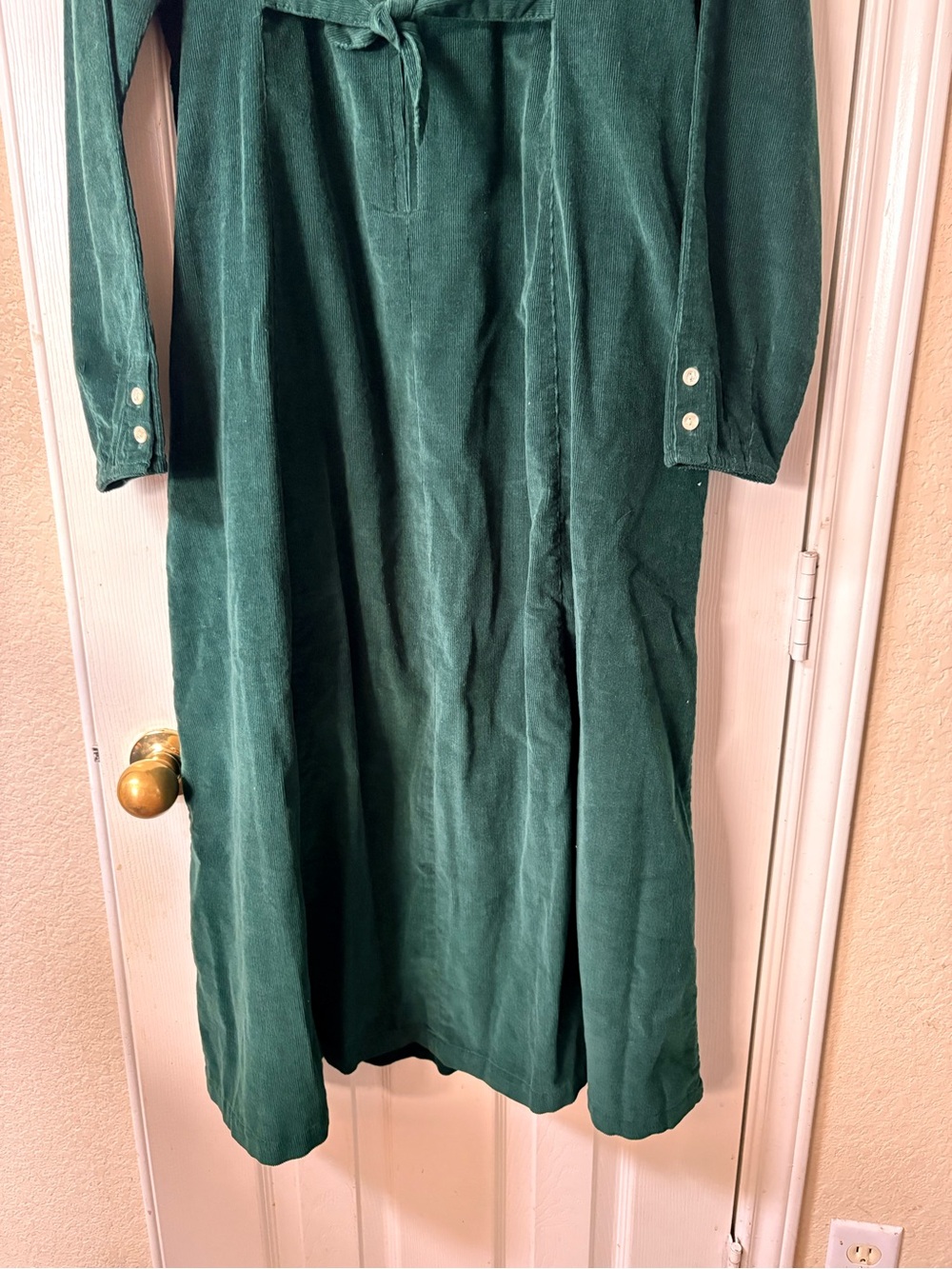 Vintage 90’s Emerald Green Corduroy Midi Long Sleeve Dress Pearl Buttons Size 16 - Picture 10 of 13
